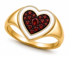 Garnet Birthstone Heart Ring White Enamel 14K Gold by Meghna Jewels
