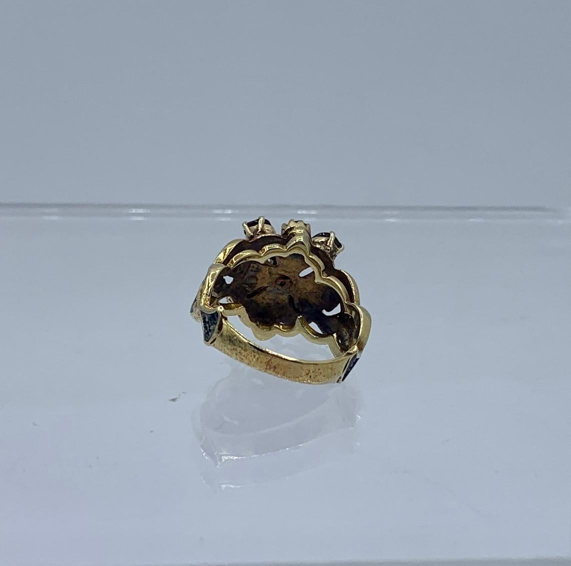 Garnet Black Enamel Ring 14 Karat Gold Antique Ring 3