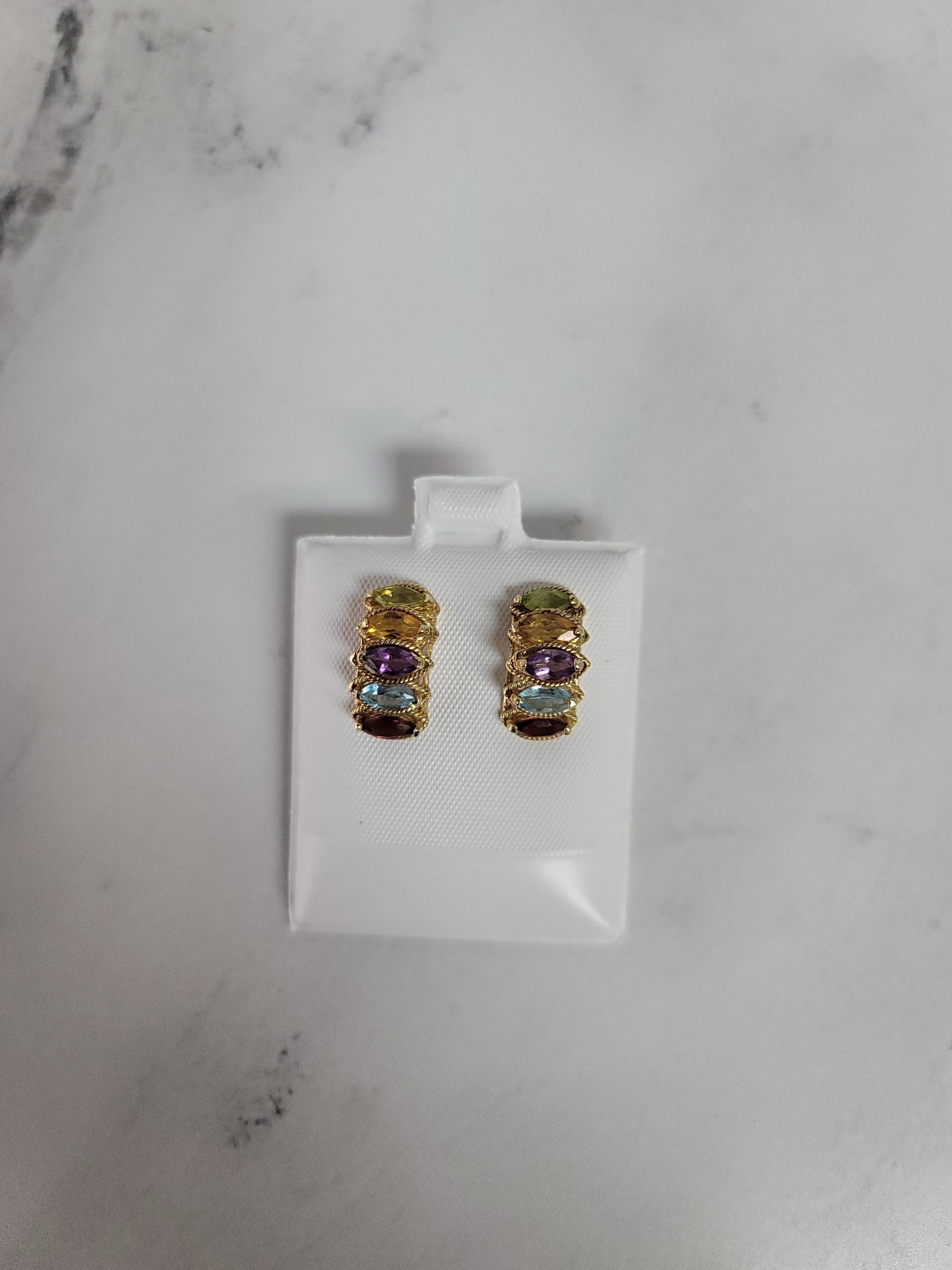 Pendientes Granate, Topacio Azul, Citrino, Amatista y Peridoto Oro Amarillo 14k en Nuevo Estado en Sugar Land, TX