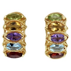 Pendientes Granate, Topacio Azul, Citrino, Amatista y Peridoto Oro Amarillo 14k