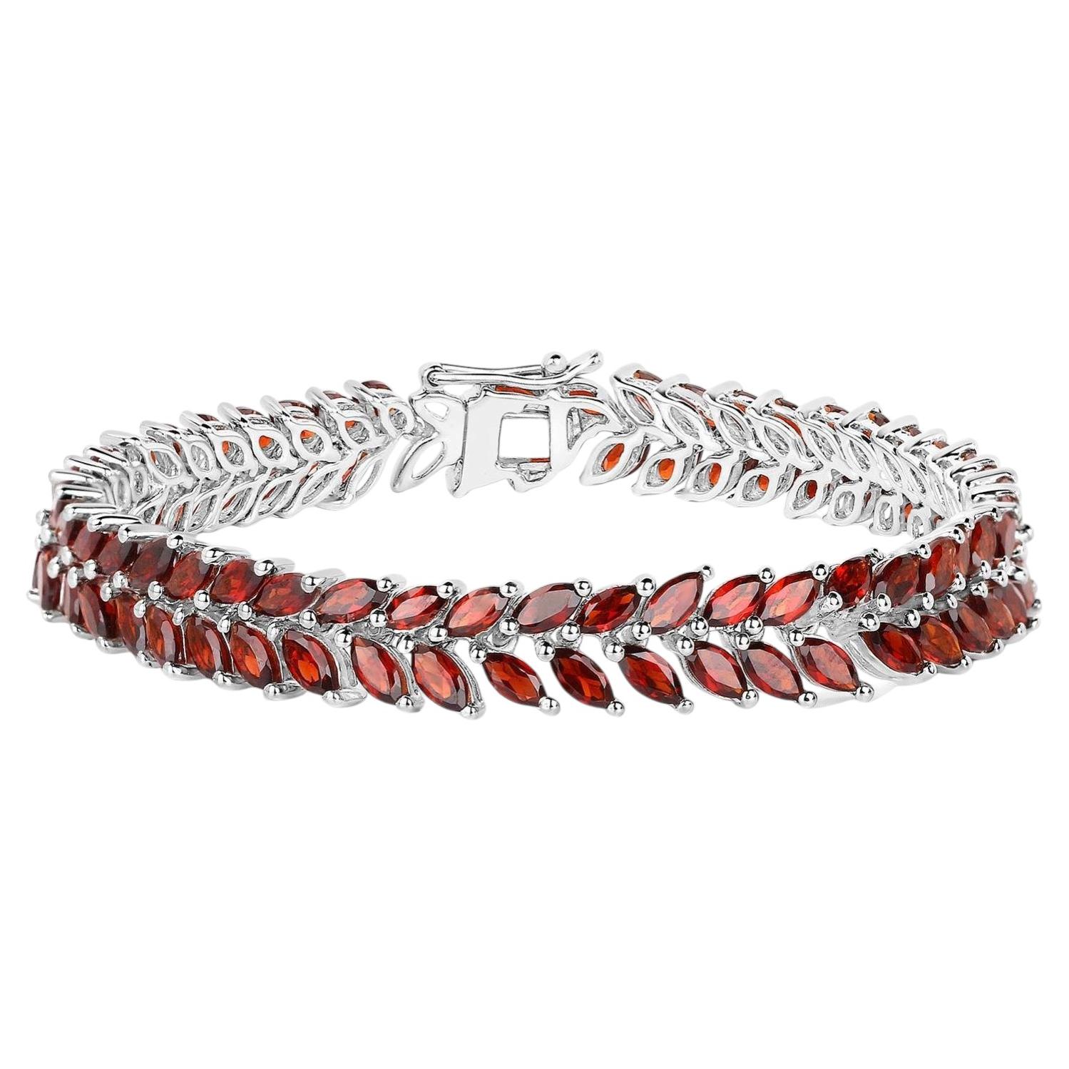 Garnet Bracelet 18.4 Carats 18K White Gold Plated Silver