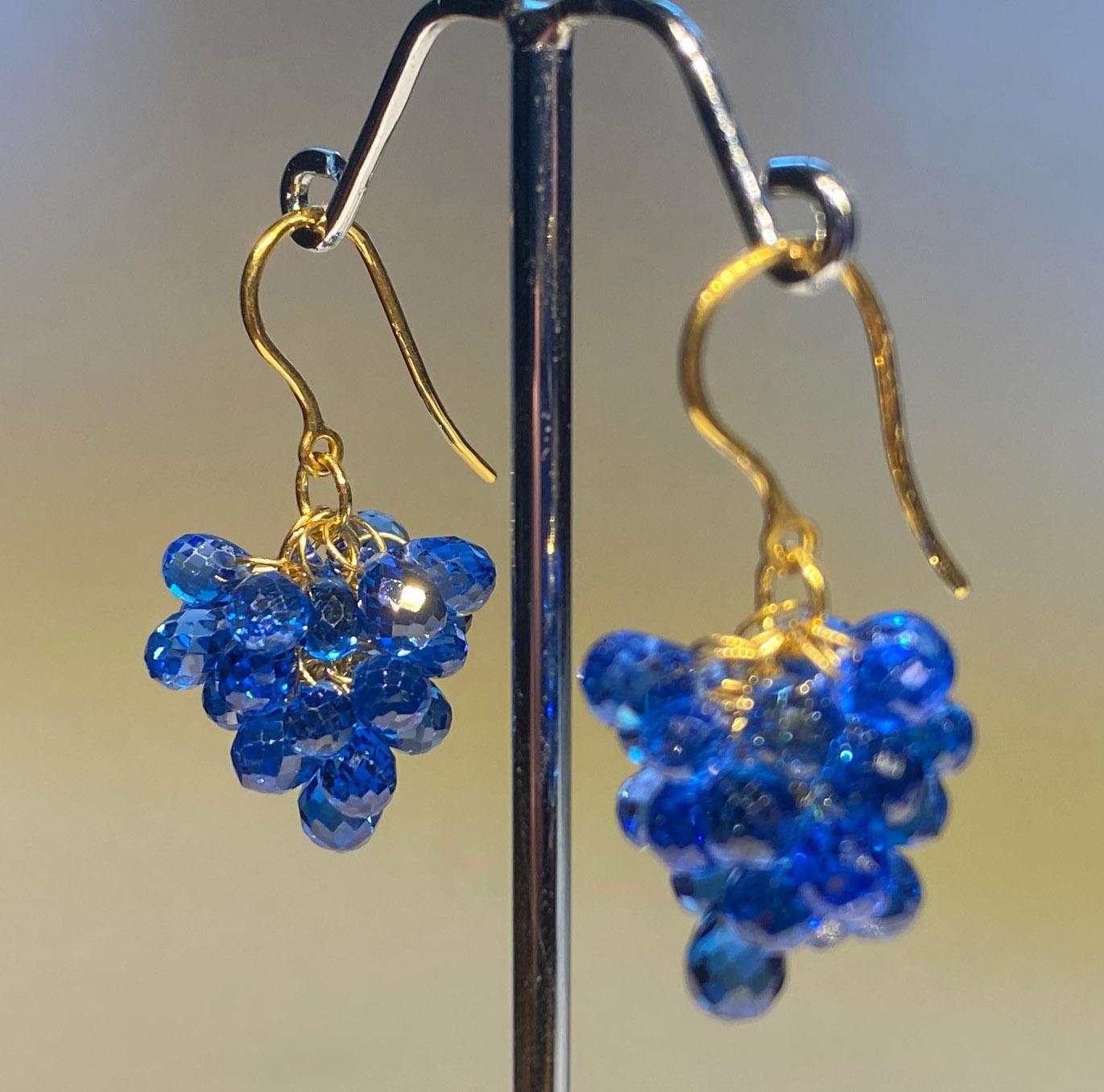 Briolette Cut Garnet Briolette Earrings in Gold Plated Silver For Sale