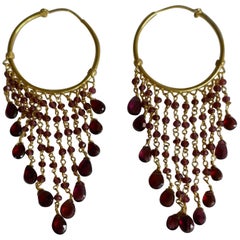 Garnet Briolettes 18k Plated 925 Sterling Silver Hoop Earrings