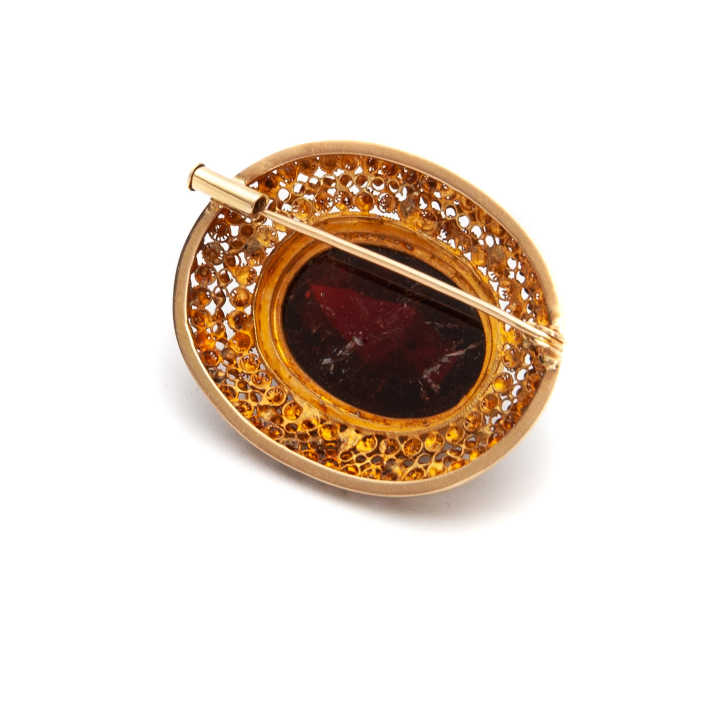 Victorian Garnet 14 Karat Gold Brooch, Netherlands 1890 1