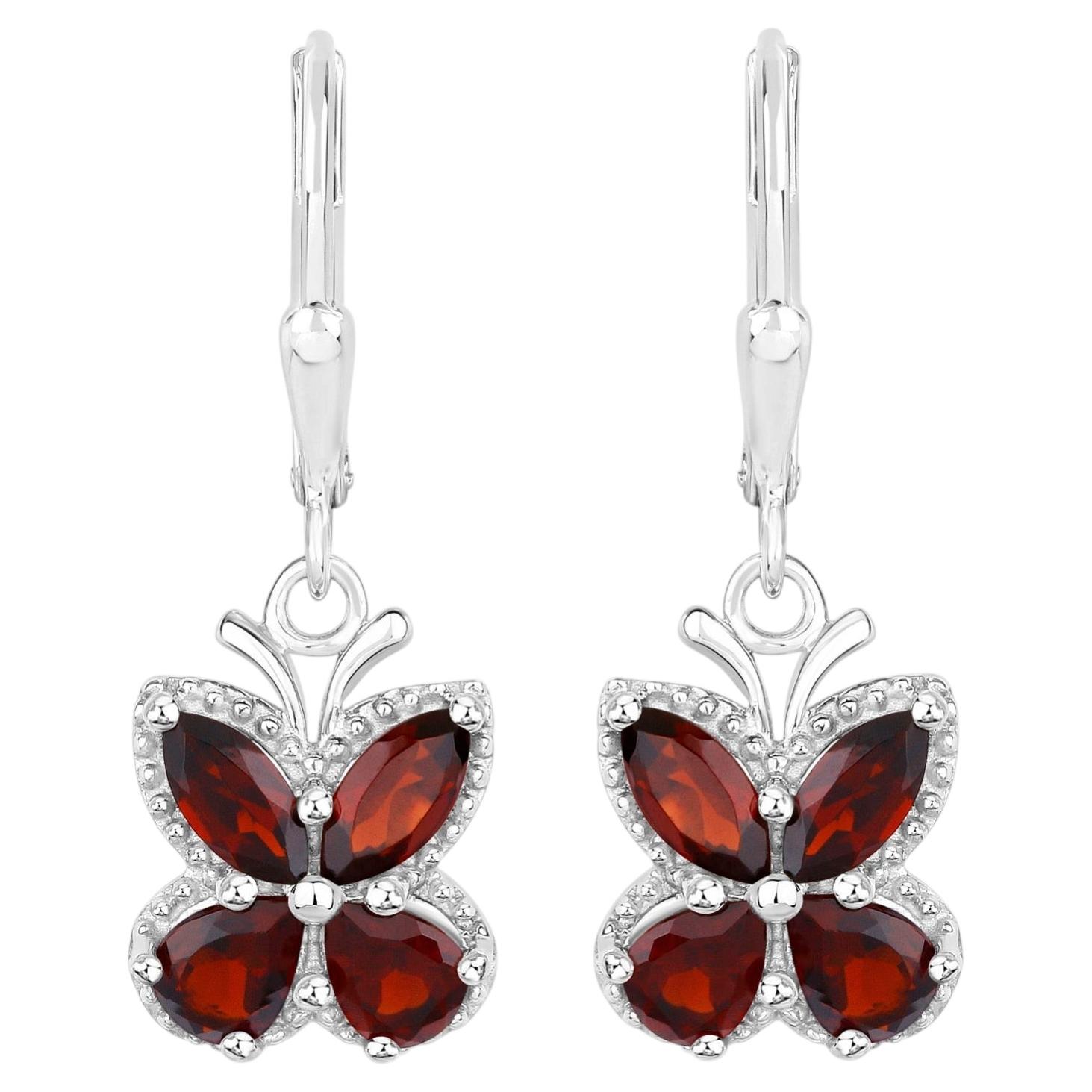 Garnet Butterfly Earrings 2.58 Carats Sterling Silver For Sale