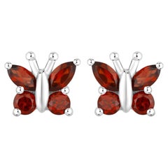 Garnet Butterly Earrings 1.26 Carats Sterling Silver