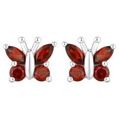 Garnet Butterly Earrings 1.26 Carats Sterling Silver