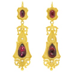 Garnet Carbuncle and Pearls Earring