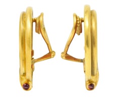 Garnet Carved Glass Cameo 18 Karat Yellow Gold Ancient Coin Ear-Clip Earrings