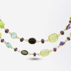 Garnet, Citrine, Amethyst and Topaz Opera Length Necklace in 14 Karat Gold