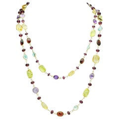 Retro Garnet, Citrine, Amethyst and Topaz Opera Length Necklace in 14 Karat Gold