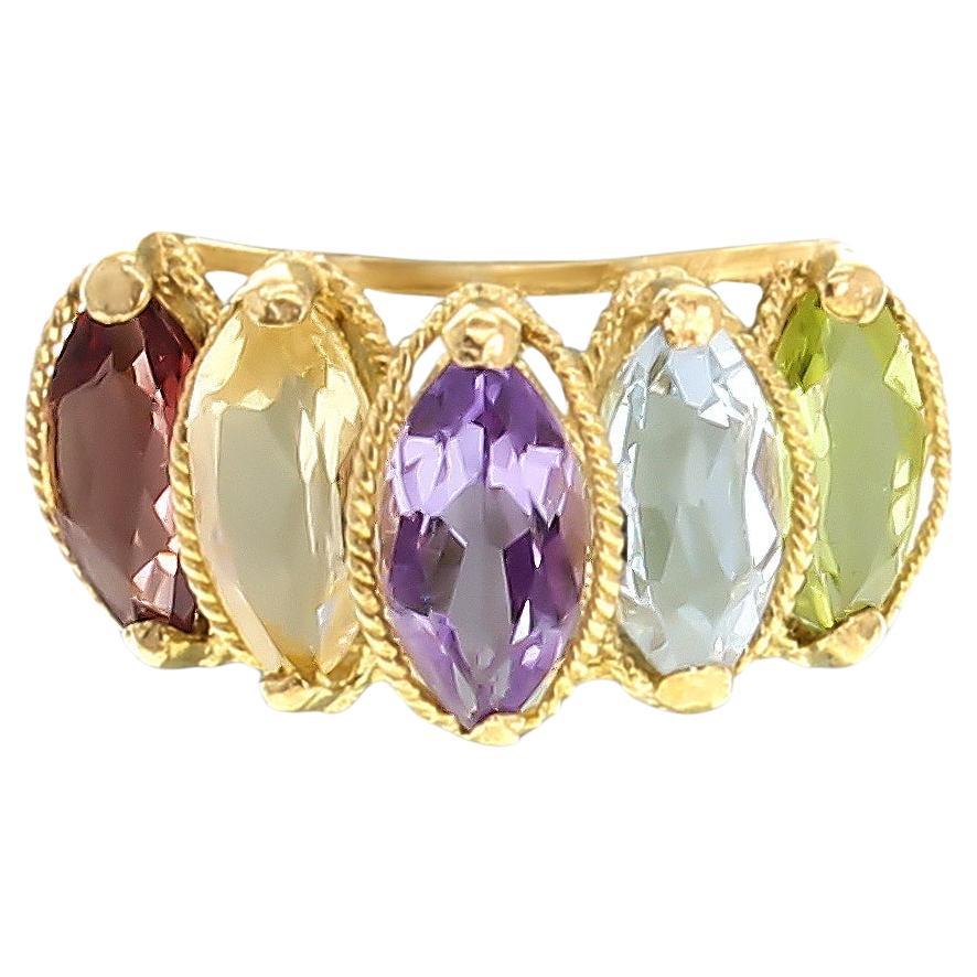 Garnet, Citrine, Amethyst, Aquamarine & Peridot Ring 14k Yellow Gold