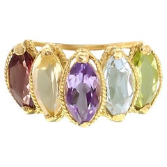 Garnet, Citrine, Amethyst, Aquamarine & Peridot Ring 14k Yellow Gold