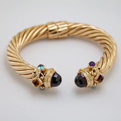Garnet, Citrine, Amethyst, Blue Topaz, Cable Twist Hinged Cuff