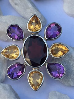 Set aus Anhänger mit Granat, Citrin und Amethyst in Sterling