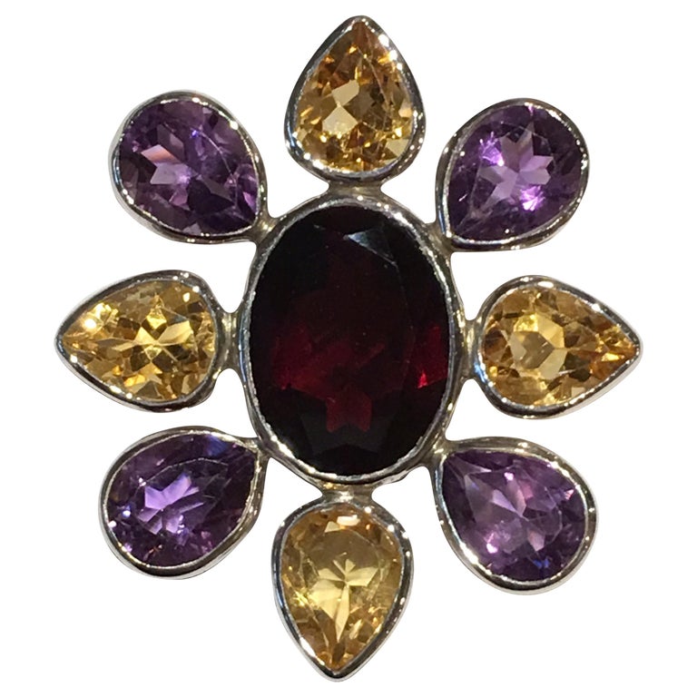 Garnet Citrine Amethyst Pendant Set in Sterling For Sale at 1stDibs