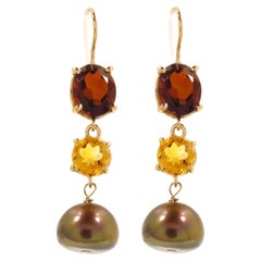 Garnet Citrine Freshwater 9 Karat Rose Gold Dangle Earrings Handcrafted in Italy