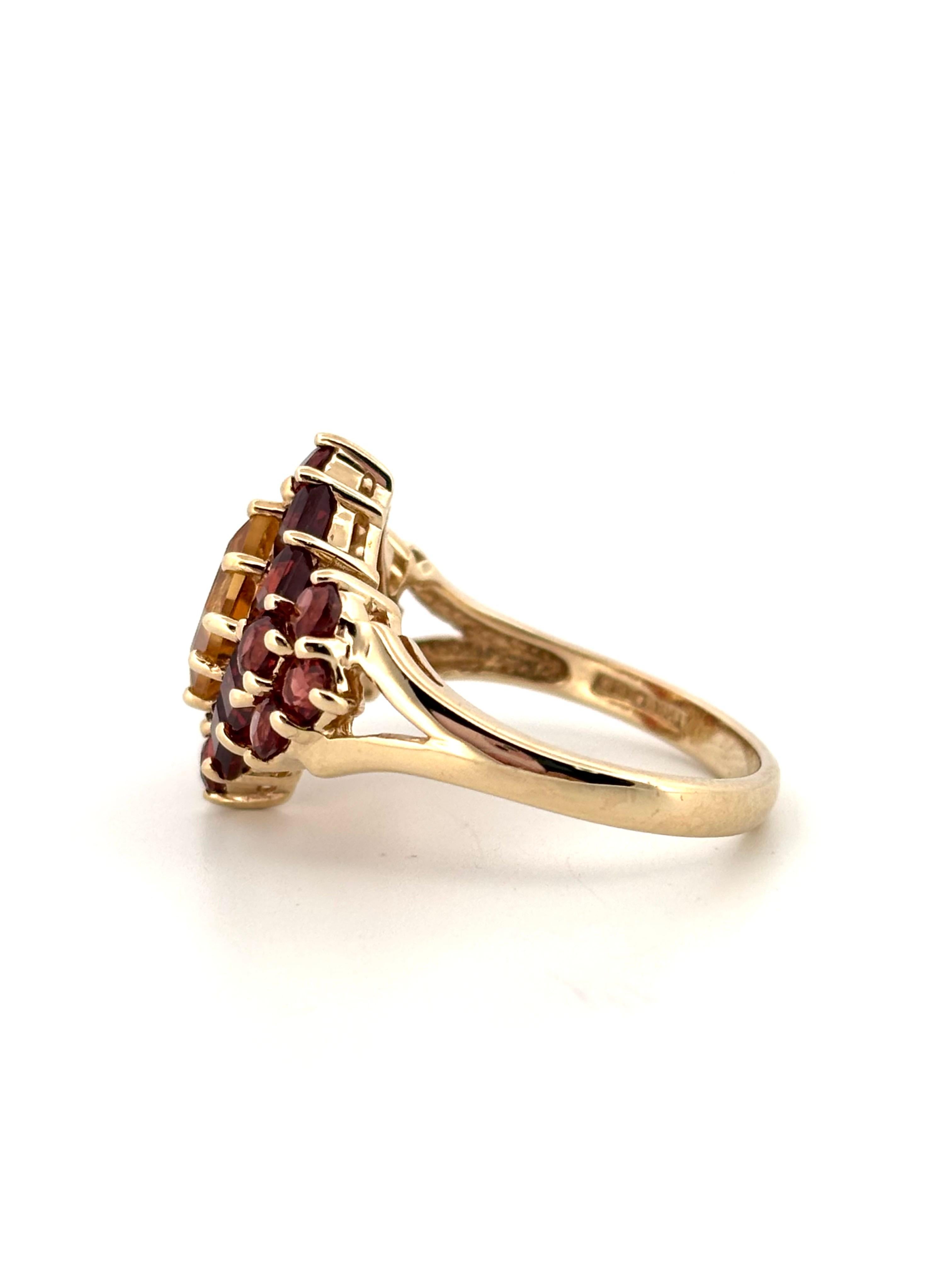 Femenino o masculino Granate y Citrino Talla Múltiple 3.40Ctw Anillo de Oro Amarillo de 14K Talla 7.00 en venta