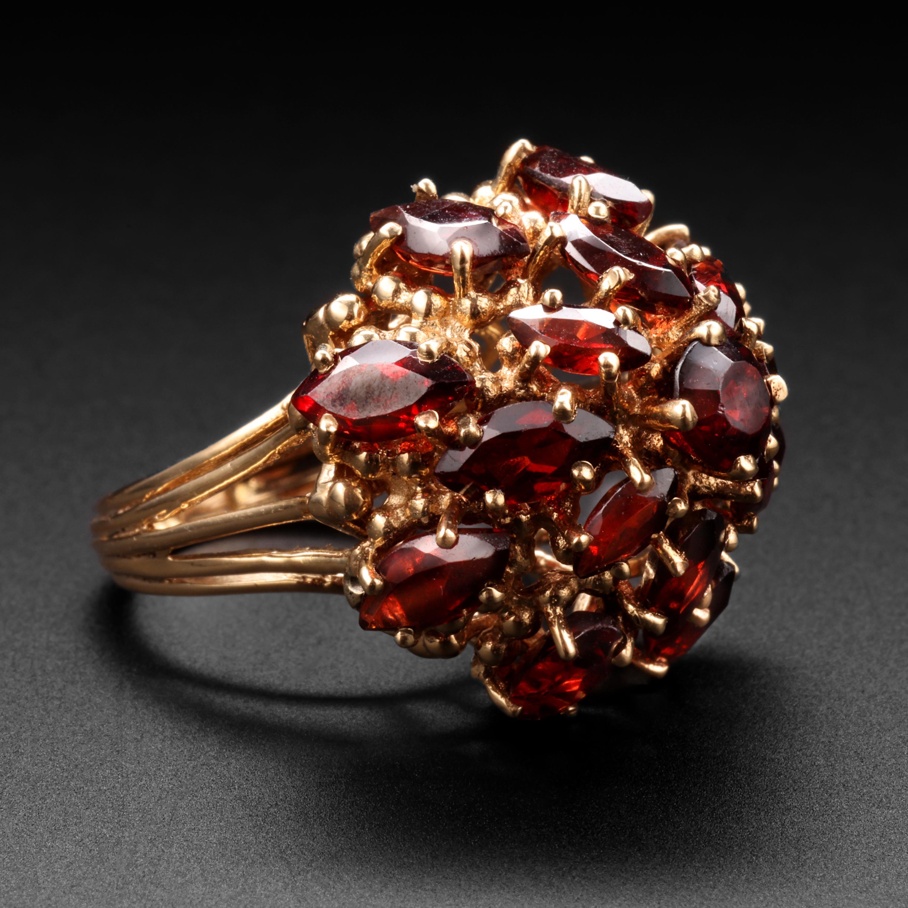 Retro Garnet Cluster Cocktail Ring Midcentury