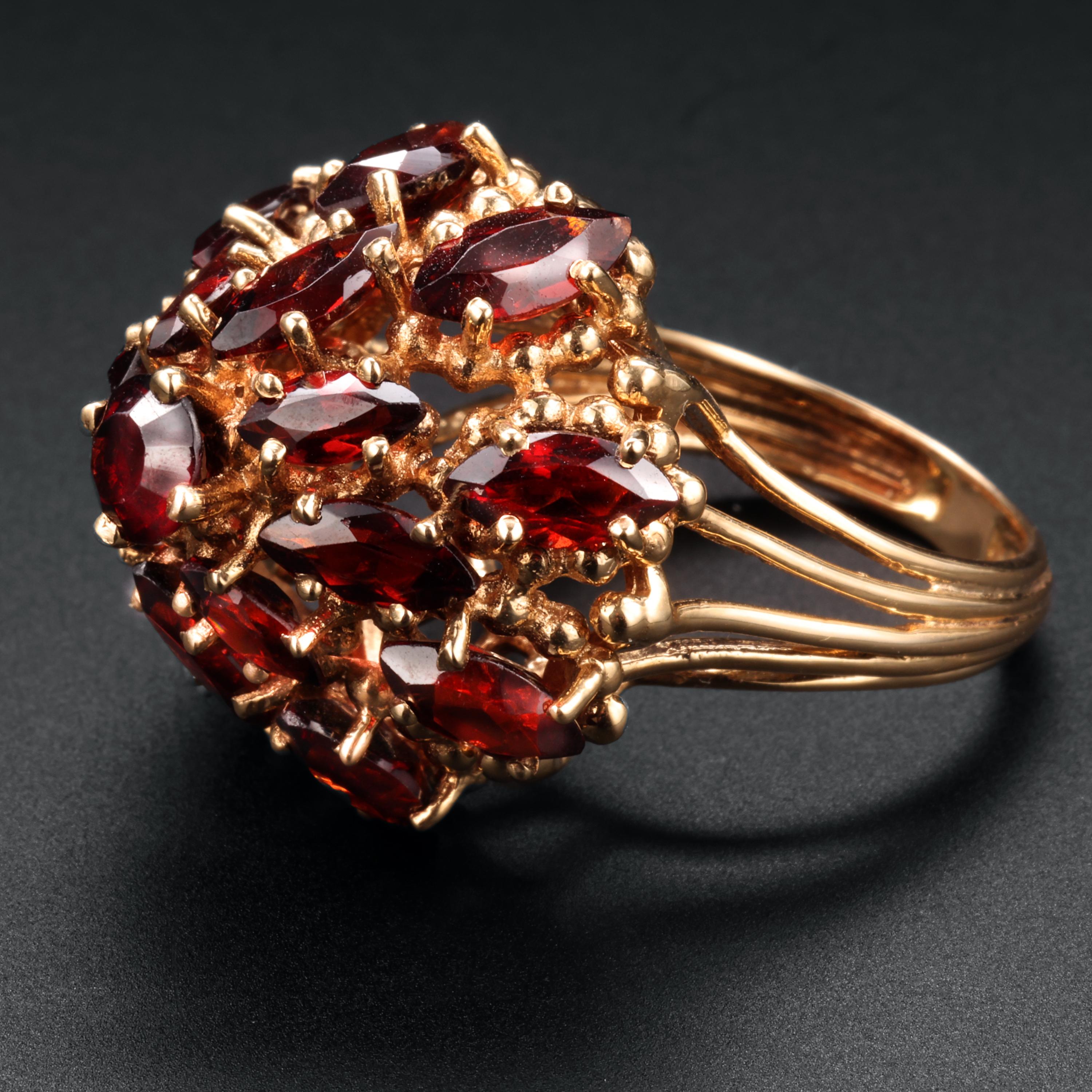 Marquise Cut Garnet Cluster Cocktail Ring Midcentury For Sale