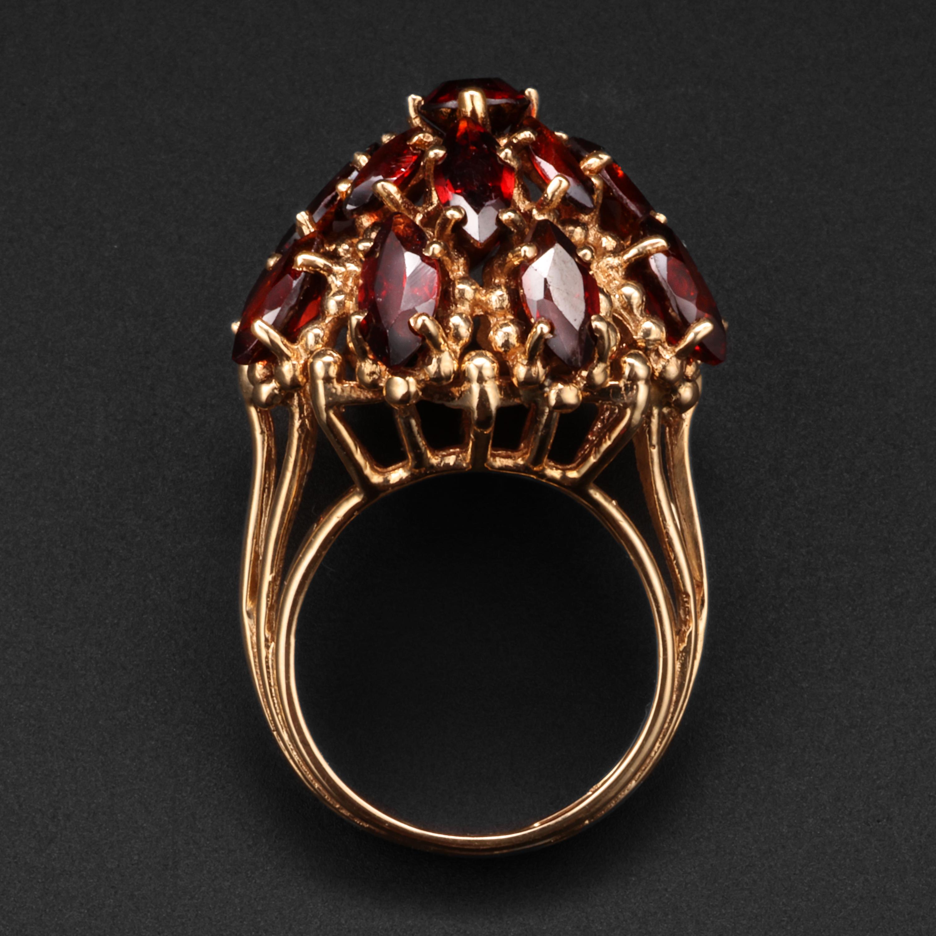 Women's Garnet Cluster Cocktail Ring Midcentury