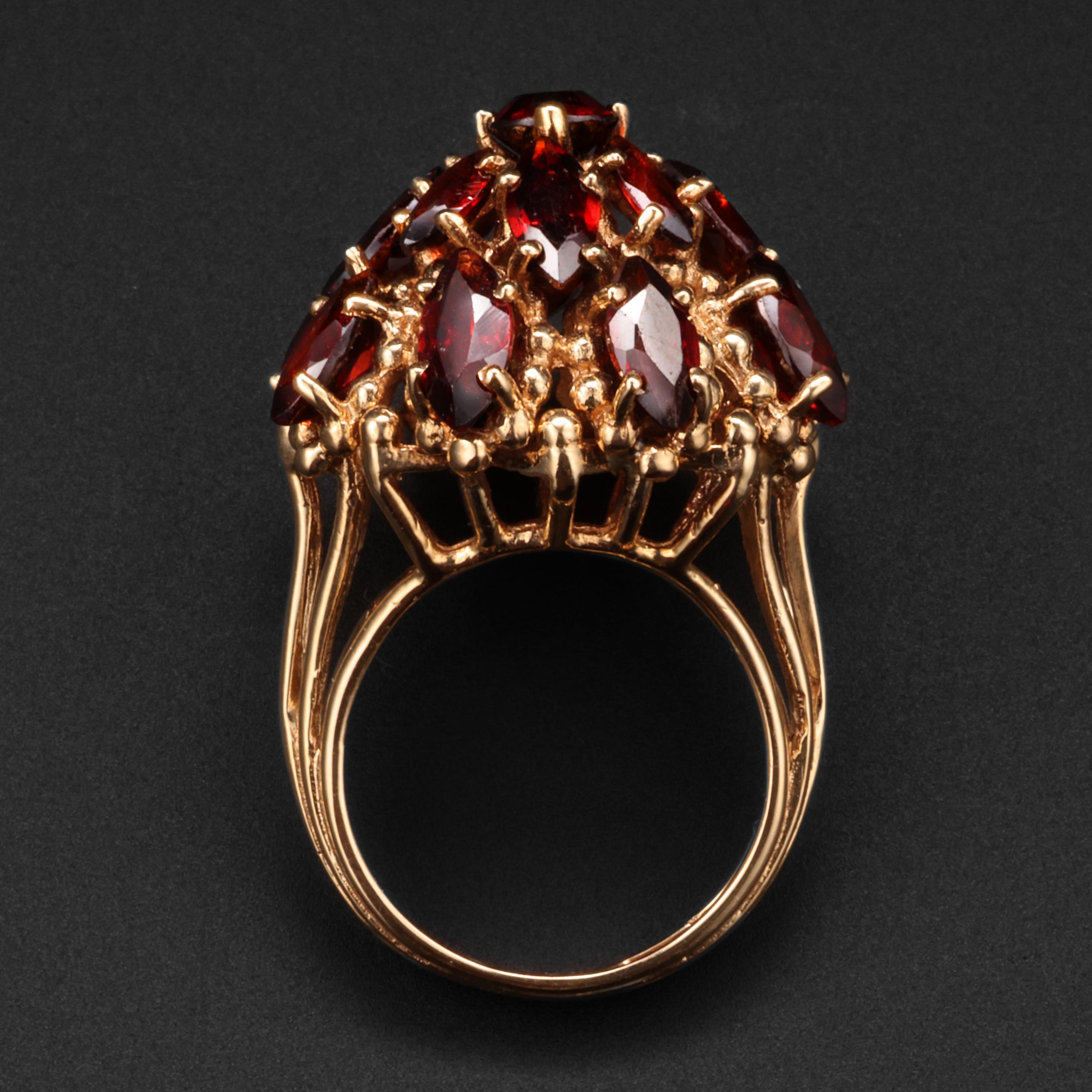 Women's Garnet Cluster Cocktail Ring Midcentury For Sale