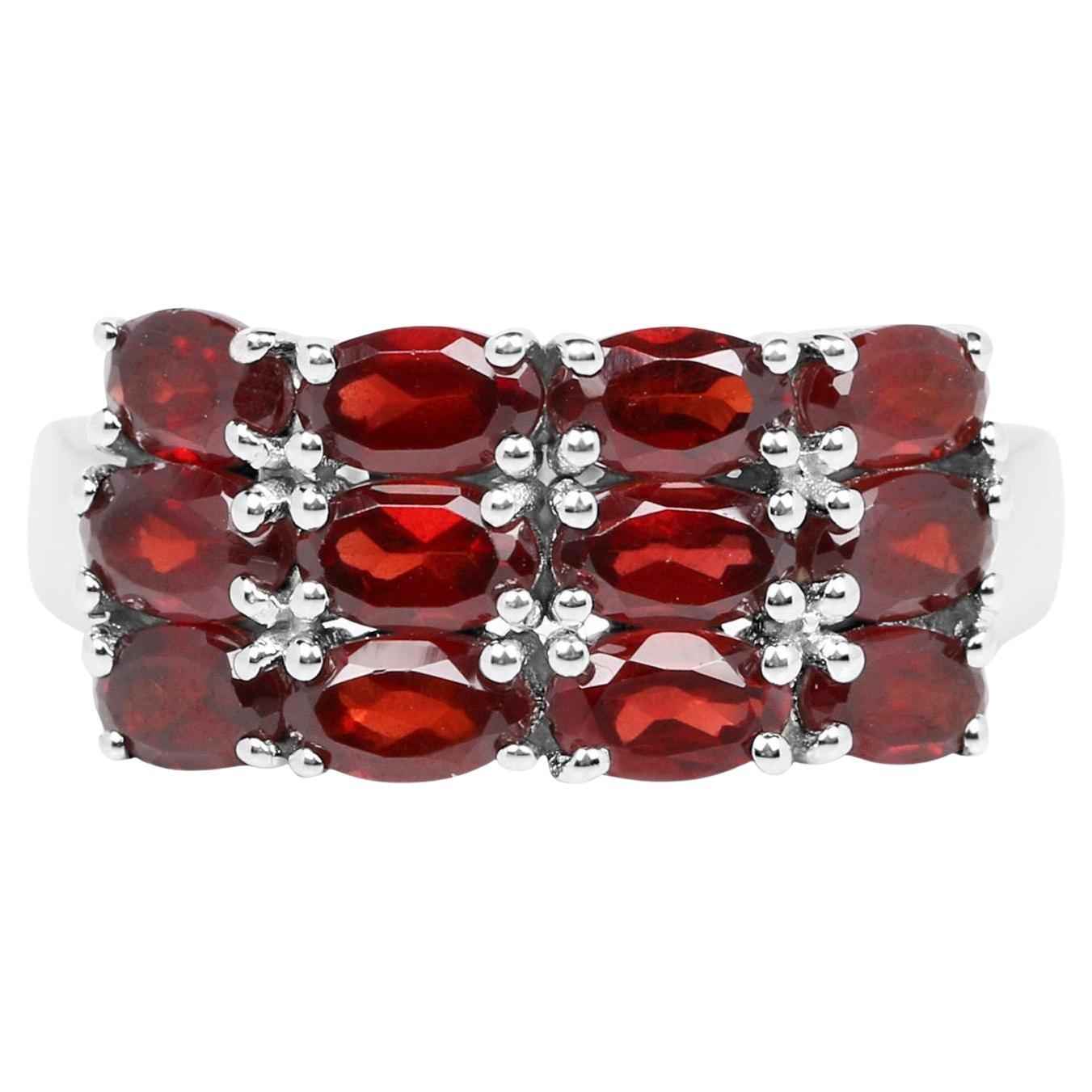 Garnet Cluster Ring 3.83 Carats Sterling Silver