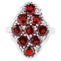 Anello a grappolo di granato 5.21 carati in argento sterling