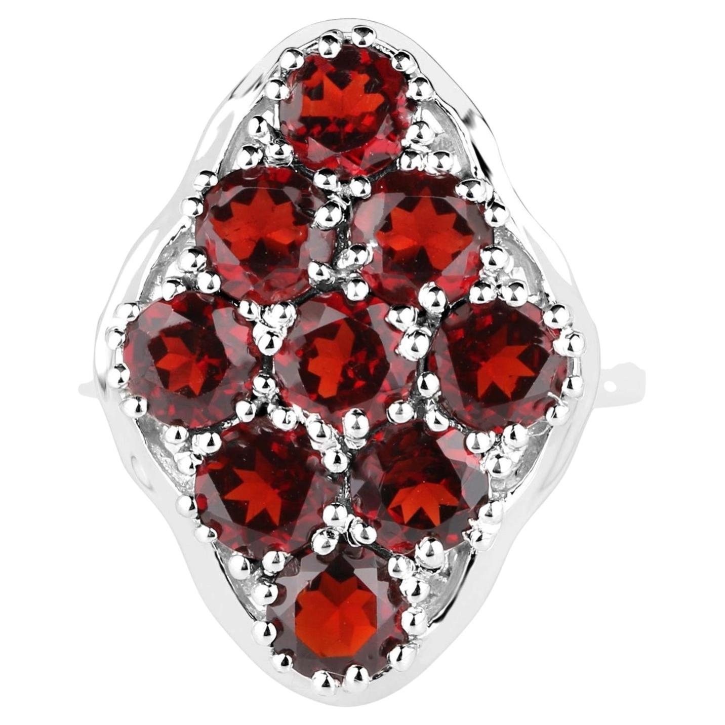 Garnet Cluster Ring 5.21 Carats Sterling Silver