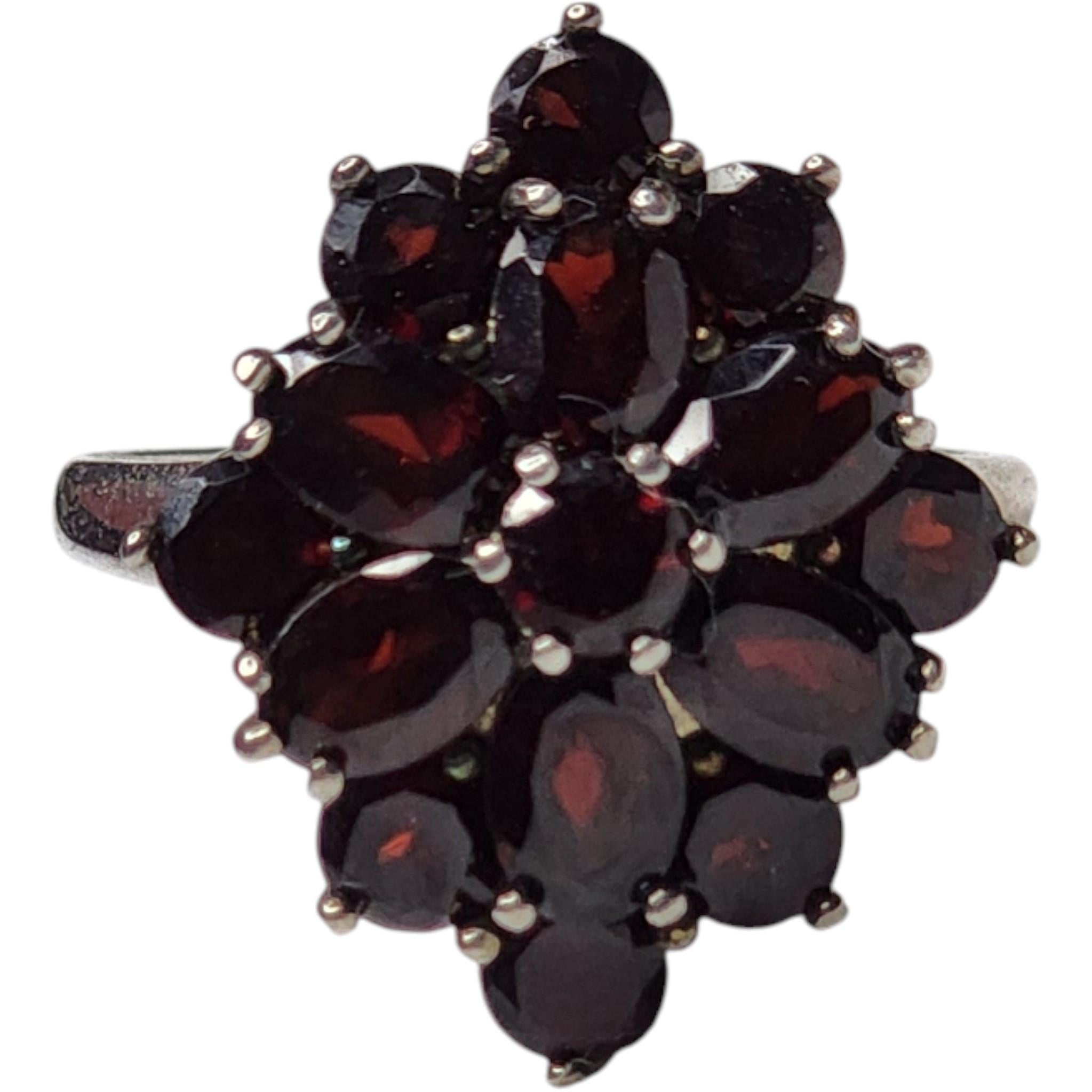 Garnet Cluster Sterling Silver Cocktail Ring For Sale
