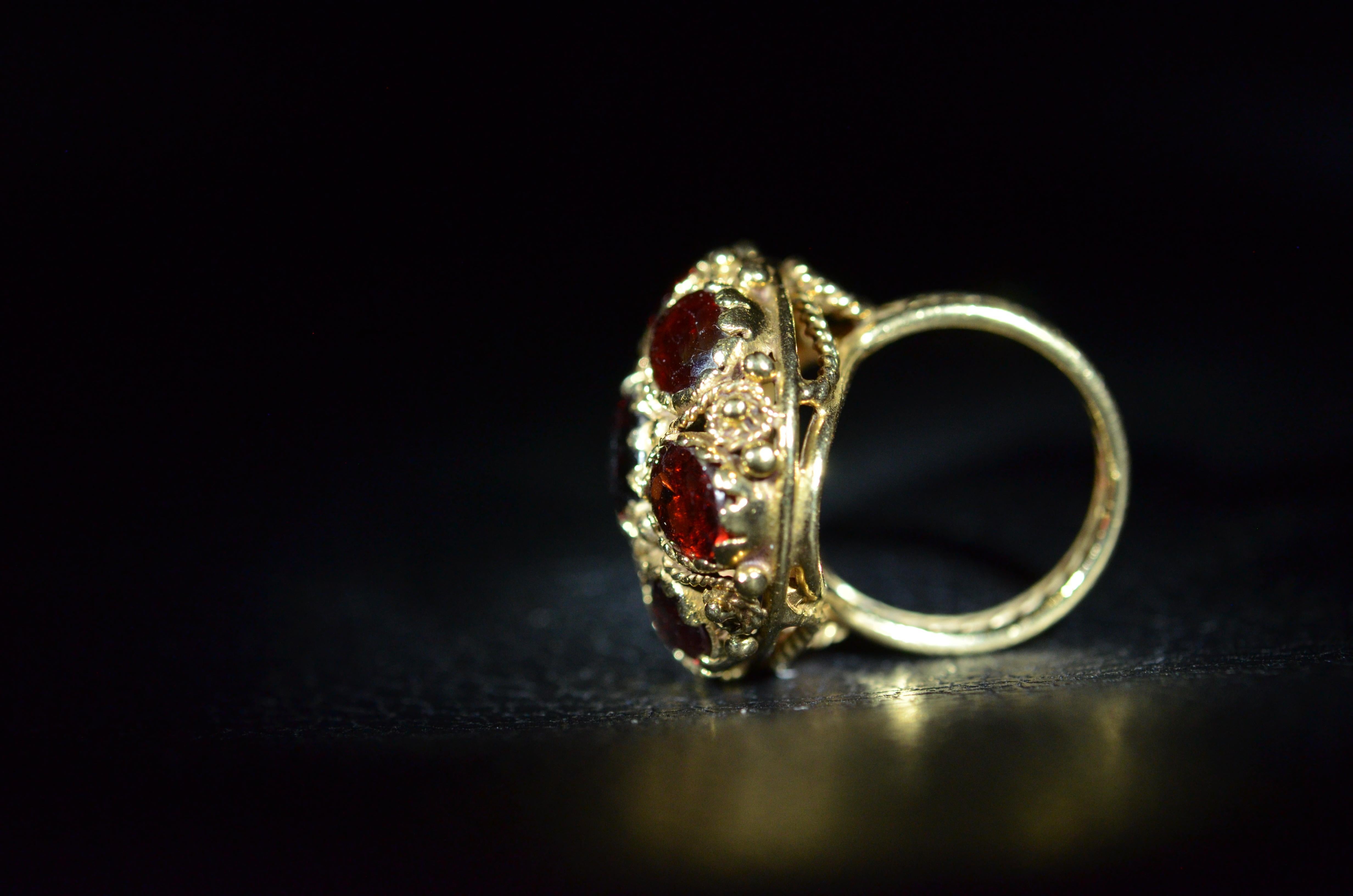 Garnet Cocktail Ring in 14 Karat Yellow Gold In Excellent Condition For Sale In Warrington, PA