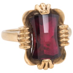 Garnet Cocktail Ring Vintage 10k Yellow Gold Estate Fine Jewelry