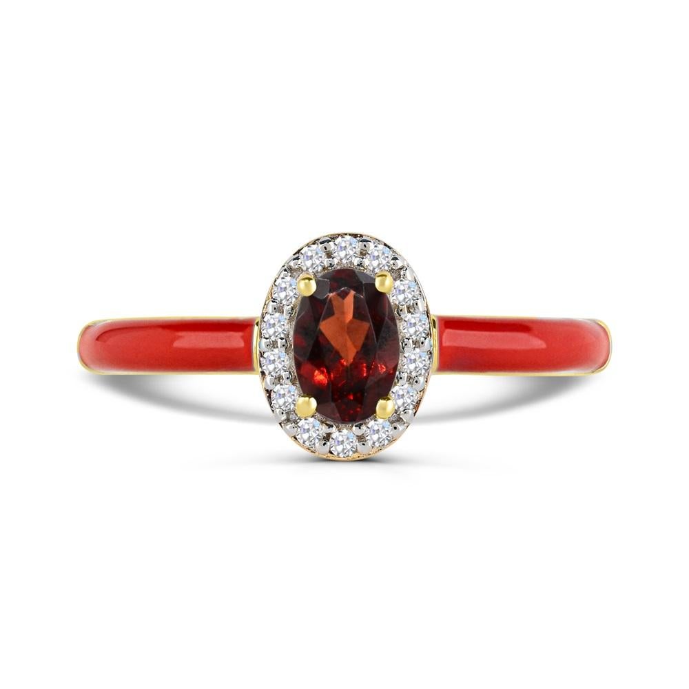 For Sale:  Garnet & Created White Sapphire Red Enamel Slim Band Ring in 14K Gold over Silve 2