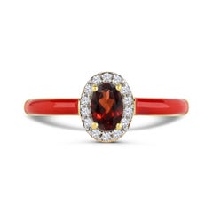 Garnet & Created White Sapphire Red Enamel Slim Band Ring in 14K Gold over Silve