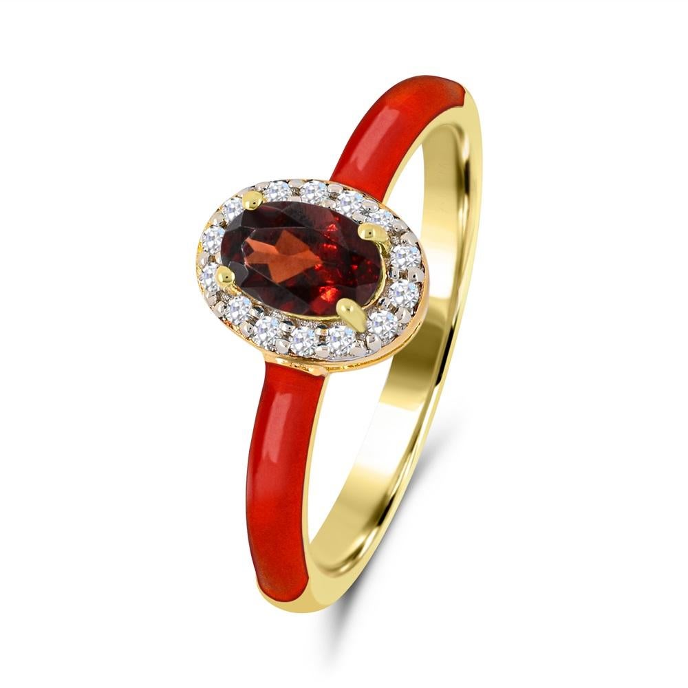 For Sale:  Garnet & Created White Sapphire Red Enamel Slim Band Ring in 14K Gold over Silve 3