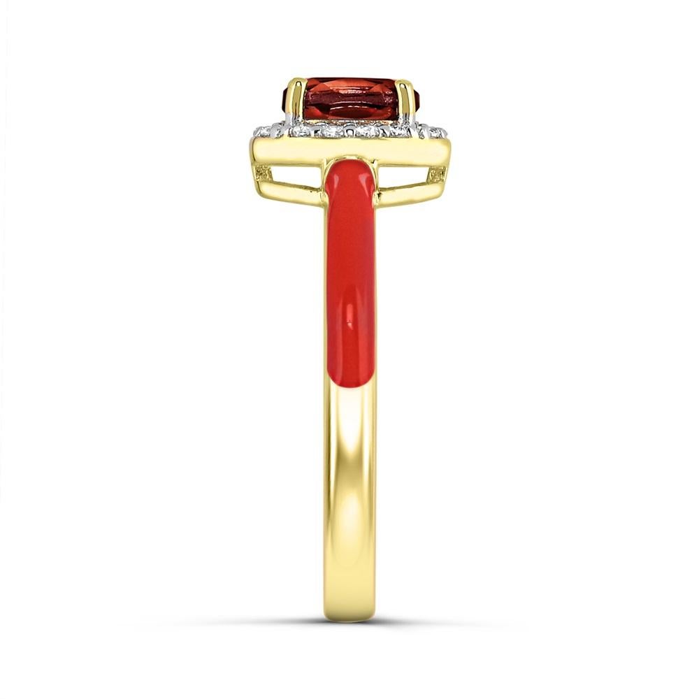 For Sale:  Garnet & Created White Sapphire Red Enamel Slim Band Ring in 14K Gold over Silve 5