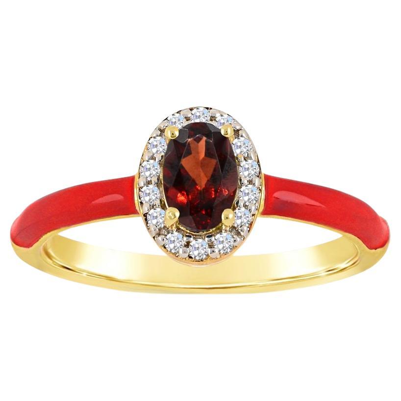 For Sale:  Garnet & Created White Sapphire Red Enamel Slim Band Ring in 14K Gold over Silve