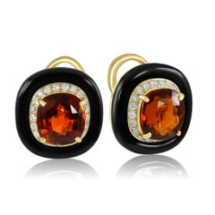 Garnet Cushion Diamond Round Onyx Halo 18 Karat Gold Art Deco Fashion Earrings