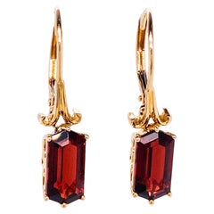 Garnet Dangle Earrings w 3.44 Carats Vintage Style w Filigree 14K Yellow Gold 