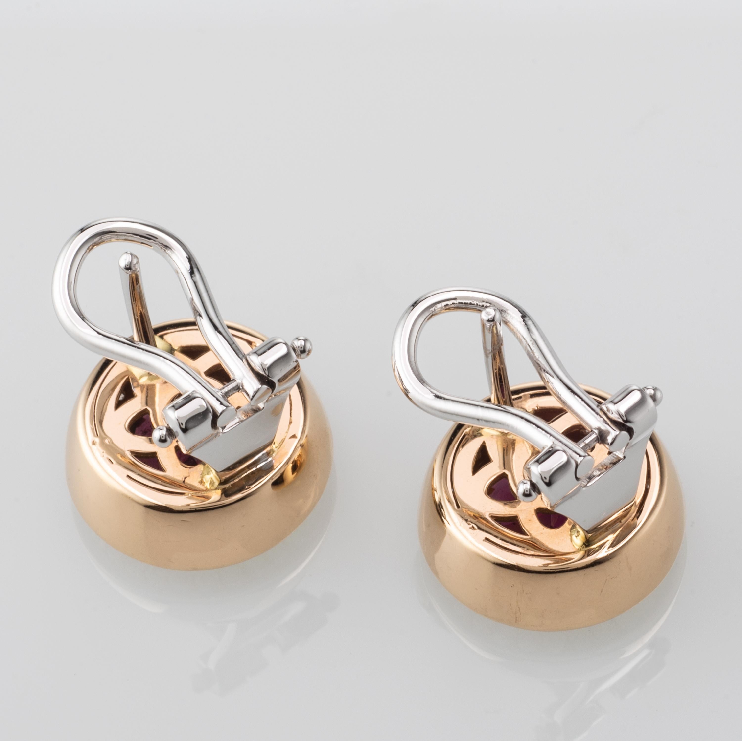 Modern Garnet Diamond 18 Karat Two Tone Gold Earrings For Sale