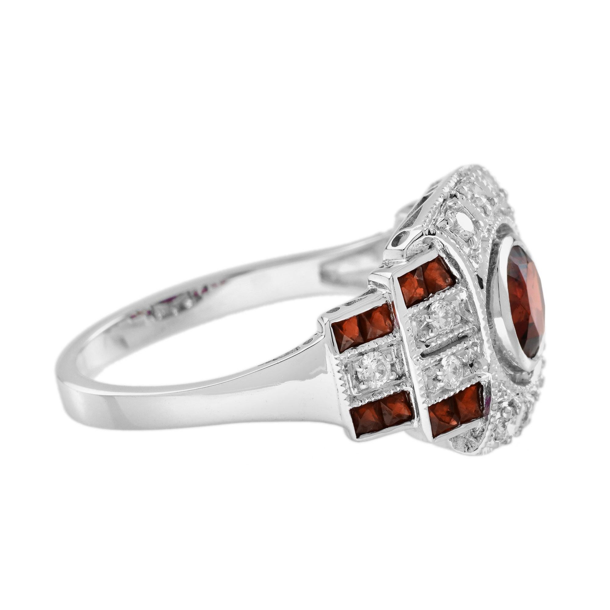 Granate Diamante Anillo Unisex Estilo Art Decó en Oro Blanco de 14K en Nuevo estado para la venta en Bangkok, TH