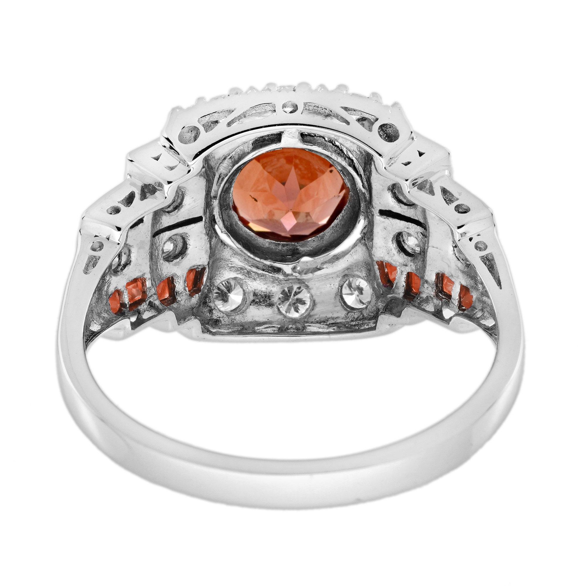 Granate Diamante Anillo Unisex Estilo Art Decó en Oro Blanco de 14K en venta 1