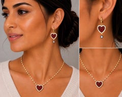 Garnet Diamond Birthstone Heart Drop Earrings 14K Gold by Meghna Jewels