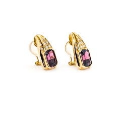 Garnet & Diamond Clip-On Earrings in 18k Yellow Gold