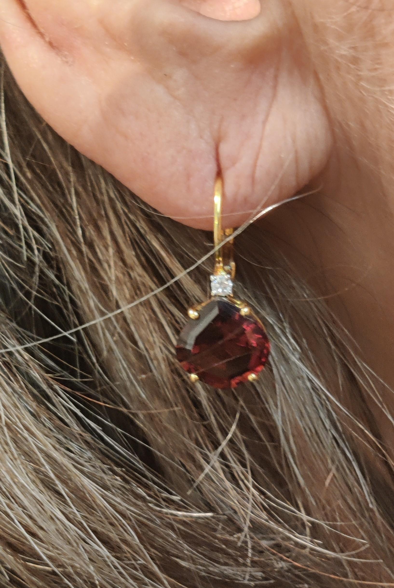 Garnet Diamond Earrings 18 K hanger For Sale 6