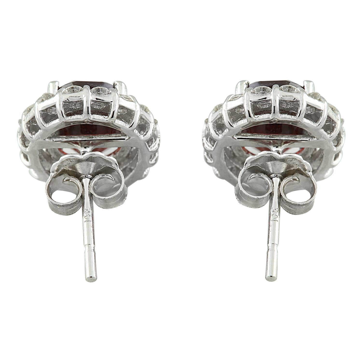 Oval Cut Garnet Diamond Earrings In 14 Karat White Gold For Sale