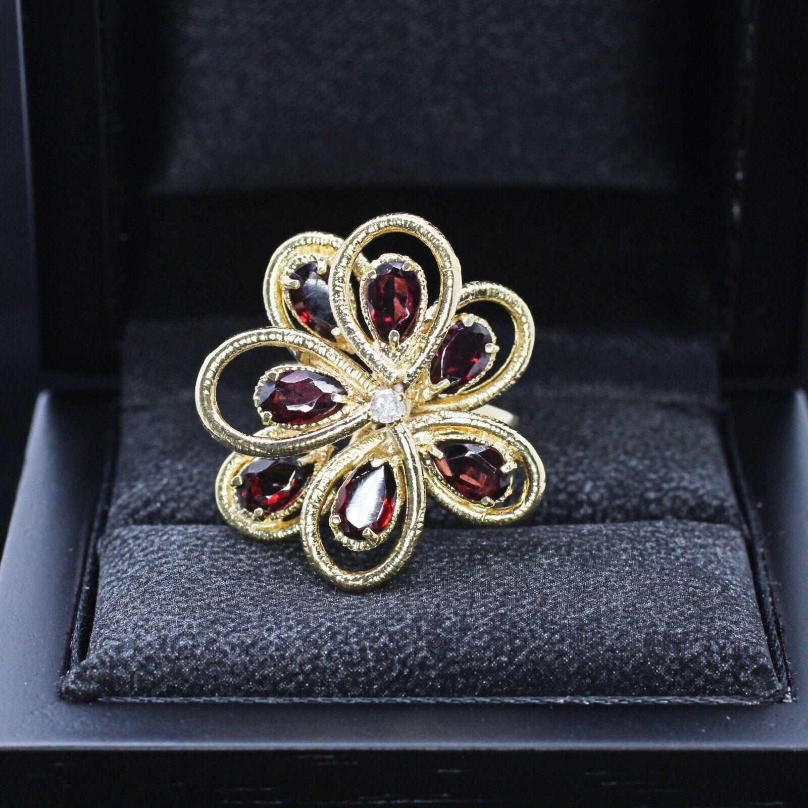 GARNET & DIAMANTEN-SCHLOSS-COCKTAIL-Ring aus 14K Gelbgold  6.5US (Tropfenschliff) im Angebot