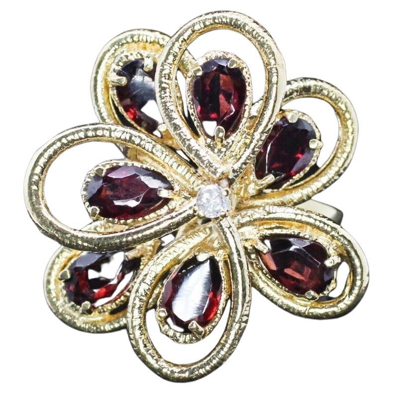 GARNET & DIAMANTEN-SCHLOSS-COCKTAIL-Ring aus 14K Gelbgold  6.5US