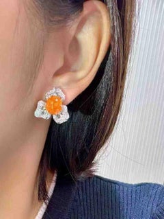Granat & Diamant-Blumen-Ohrstecker - 18K Gold
