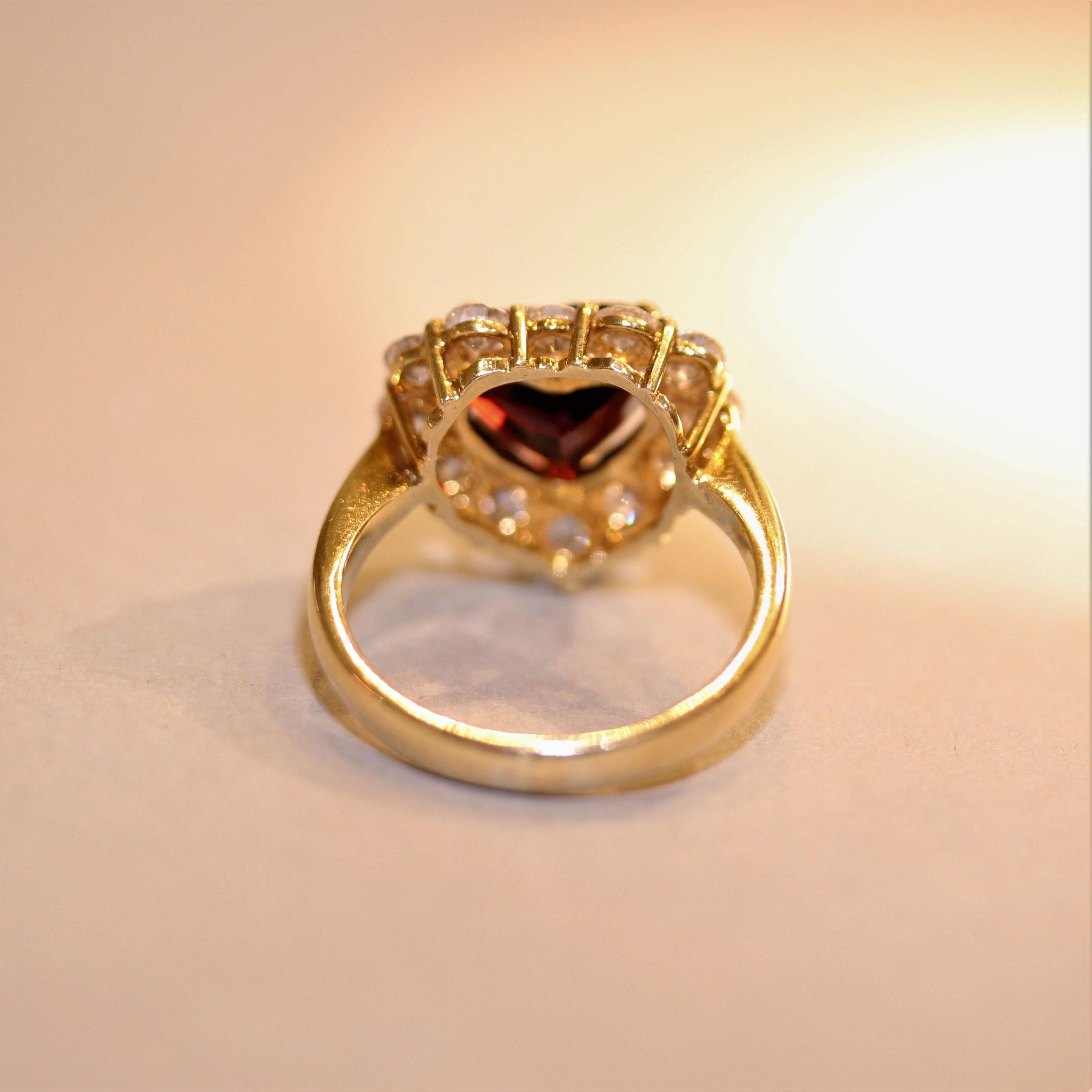 Mixed Cut Garnet Diamond Halo Gold Heart Ring